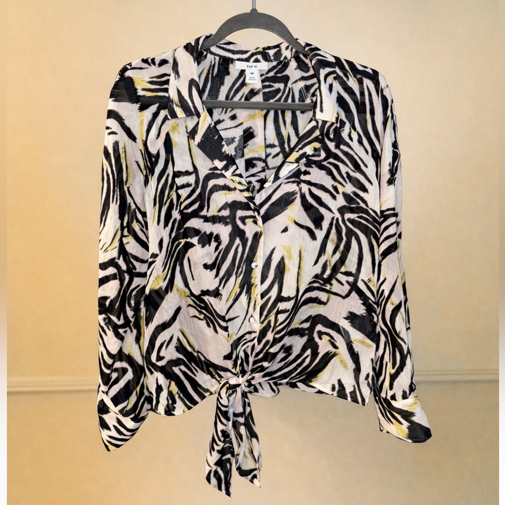 Bar III Animal Print Tie-Waist Blouse – Size M - Picture 2 of 7